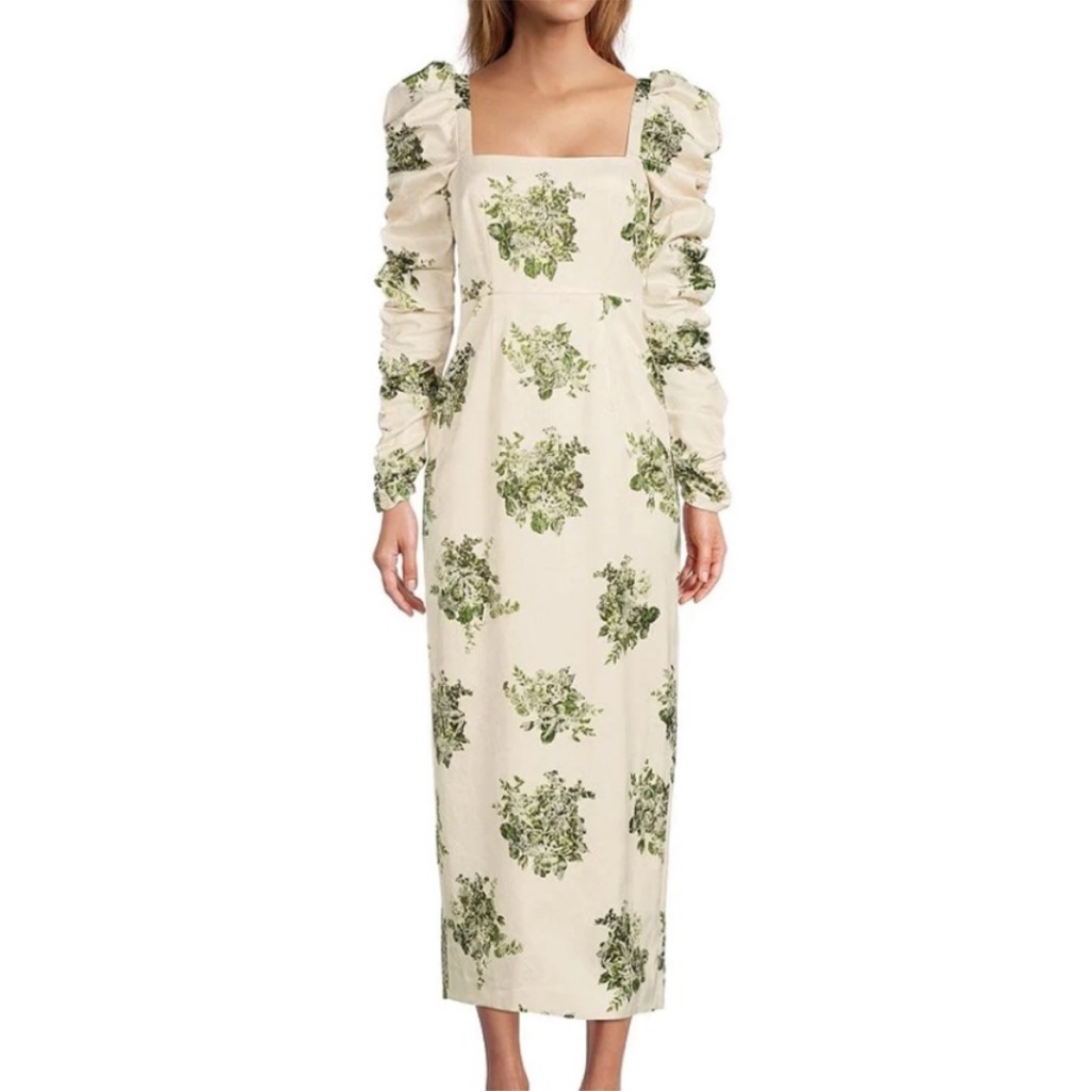Antonio Melani Cream Floral Long-Sleeve Midi Dress